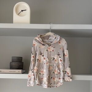 Girls' Floral Hooded Pullover Sweatshirt - Light Gray with Pink Roses